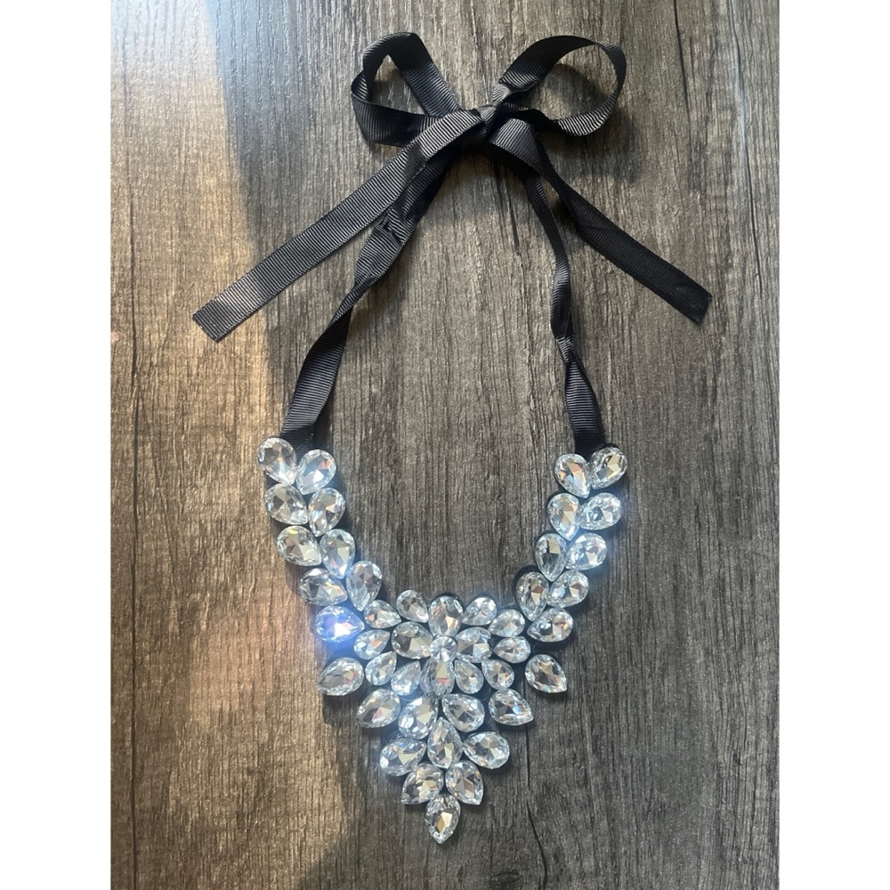 Silver Black Bib Statement Necklace